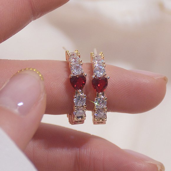 Jewelry - NEW 14K Gold Plated Diamond Heart Hoop Earrings